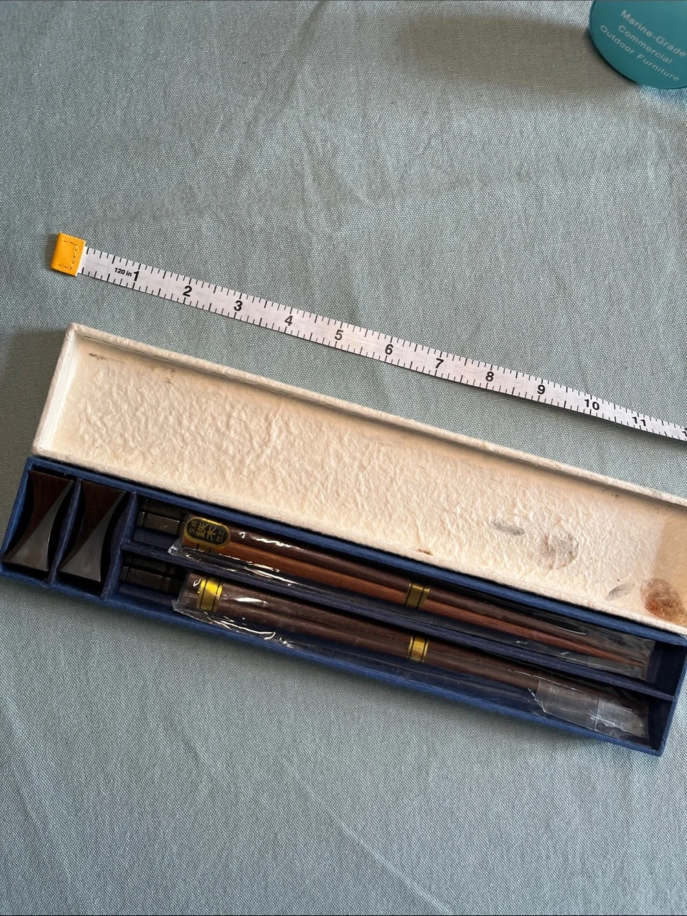 Traditional Brown Wooden Chopsticks Set with Blue Case